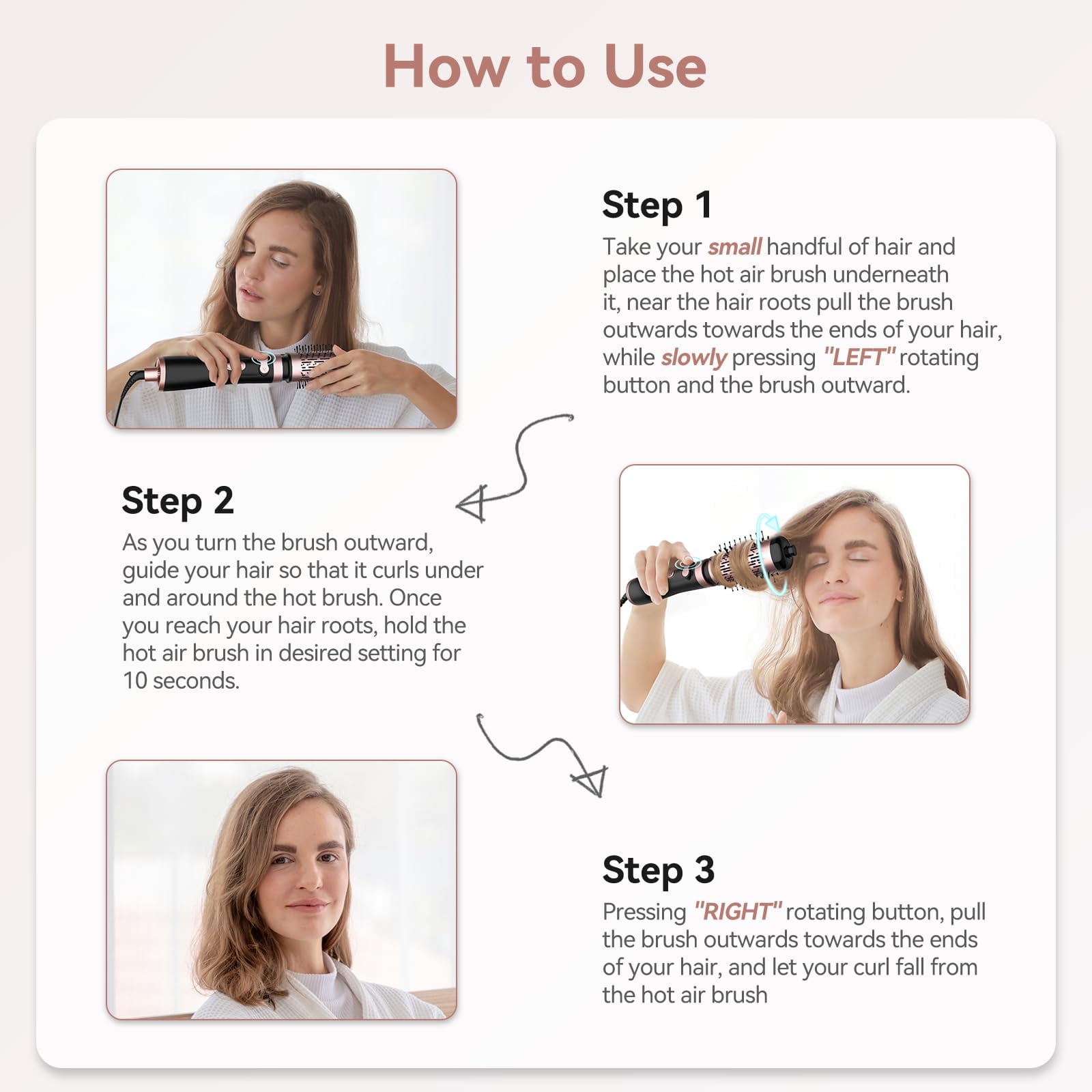 3 in 1 Hot Air Styler and Rotating Hair Dryer,Cepillo Giratorio Secador De Cabello,3-in-1 Hot Air Styler and 360 Rotating Hair Dryer for Dry Hair, Curl Hair, Straighten Hair
