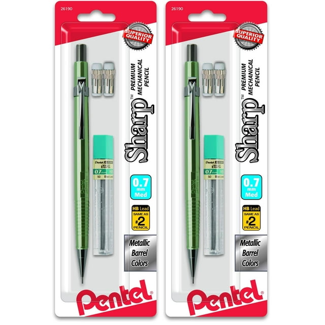 Lápiz mecánico Pentel Sharp, 0,7 mm, metálico (paquete de 2)