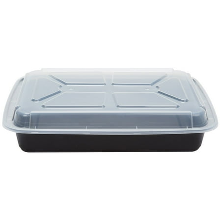 Pactiv Newspring NC989B Versatainer 58 oz. Polypropylene Premium Rectangle Meal Prep Food Container Black/Clear | 150/Case