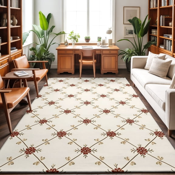 3'x5' Area Rugs, Floral Plaid Indoor Outdoor Area Rug for Living Room Bedroom, Vintage Flowers Checkered Farmhouse Rural Washable Bathroom Rugs Kitchen Floor Carpet Mats Home Decor Aesthetic