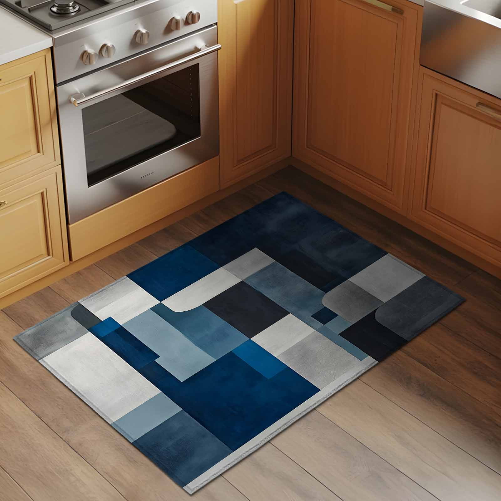 2x3 Ft Entryway Area Rug, Navy Blue Grey Kitchen Rug Runner Washable Floor Mat, Modern Abstract Geometric Vintage Non Slip Indoor Door Mat Throw Carpet for Bathroom Living Room Bedroom
