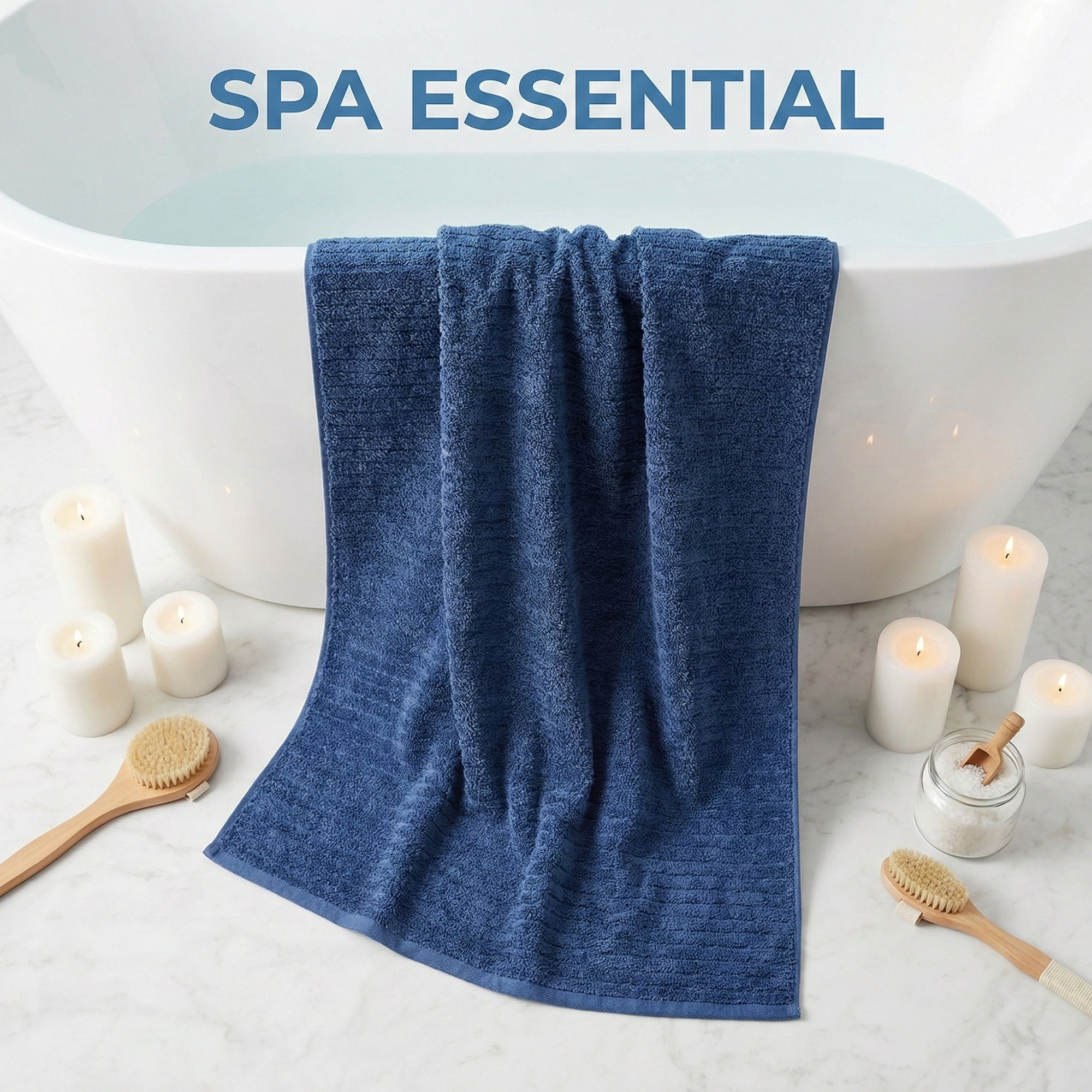 Unique Bargains Soft Absorbent Striped Bath Towel 2 Pack Dark Blue/Dark Brown 55"x28"