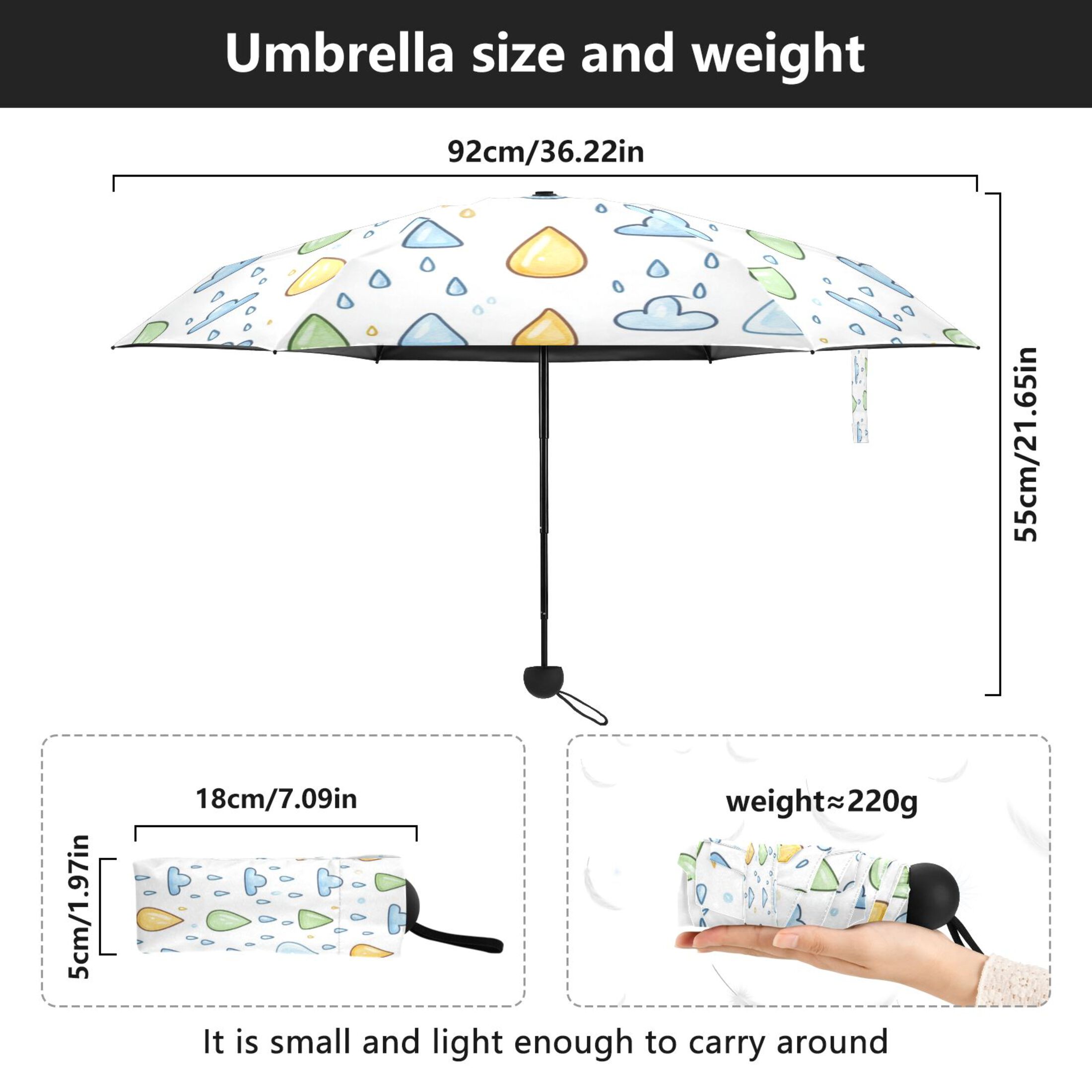 Rainy Day Pattern Umbrellas for Sun Auto Open Close UV50+ Waterproof 5-Fold Compact Fiberglass Frame