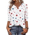 thumbnail image 5 of Women's 250th Anniversary USA Shirt Patriotic American Flag Print V-Neck Button 3/4 Sleeve T-Shirt, 5 of 6