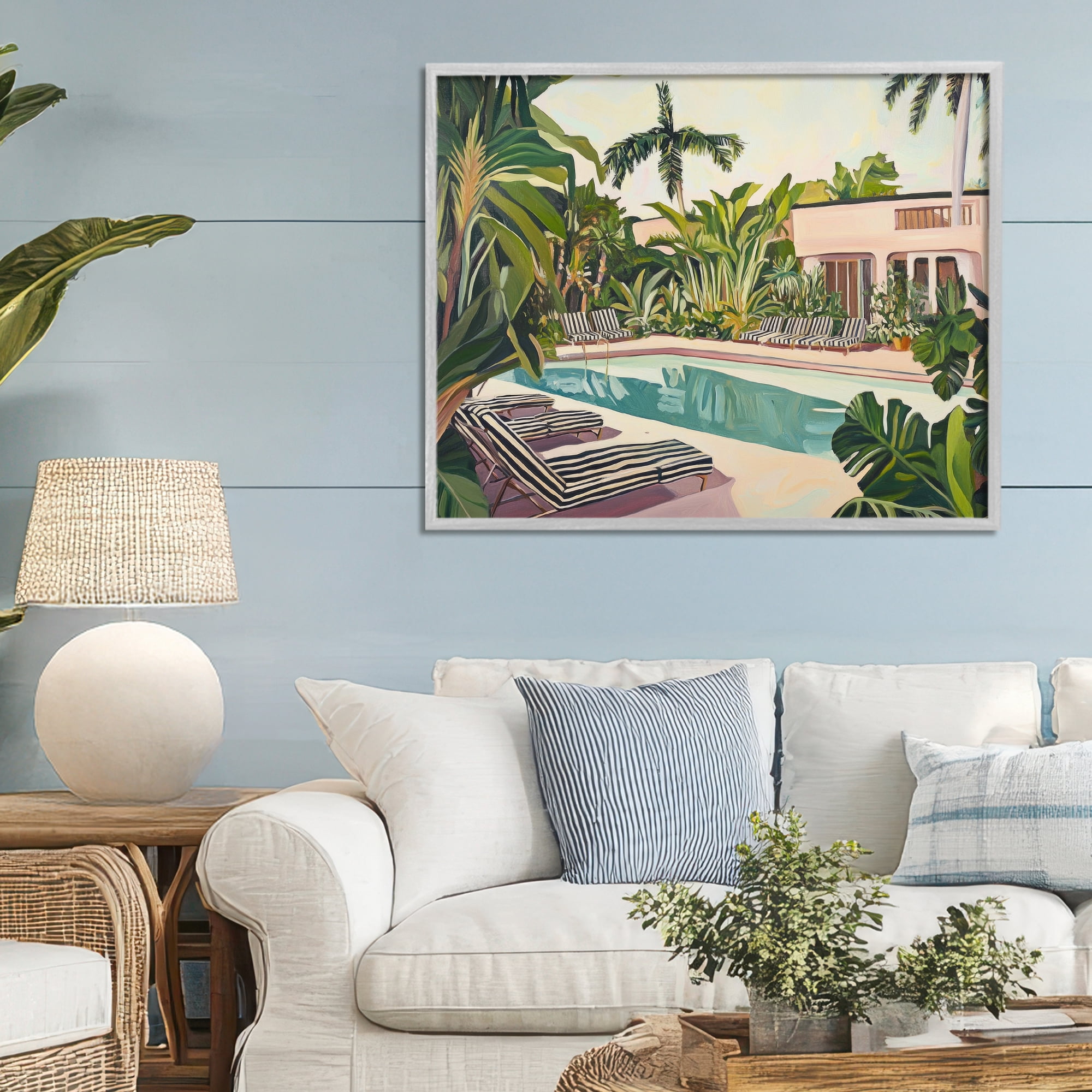 Stupell Industries Poolside Resort Lounge Chairs Gray Framed Giclee Art, design by Sisi and Seb