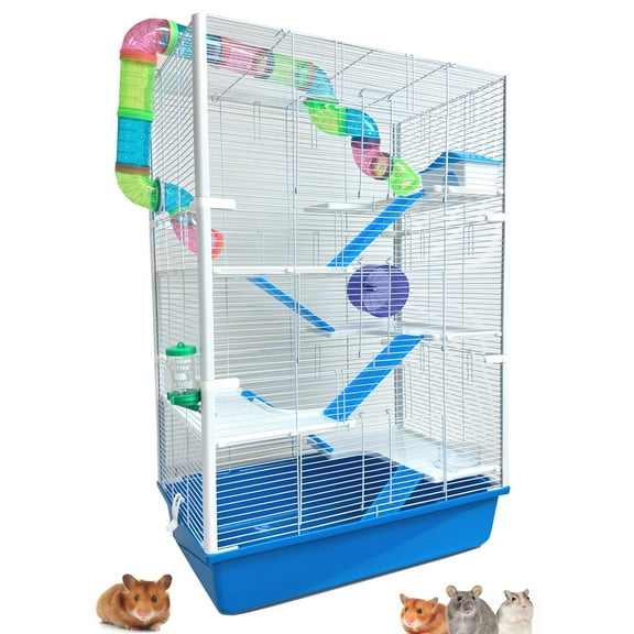 X-LARGE High Tower 6-Tiers Deluxe Easy Setup Hamster Palace Mouse Habitat Gerbil House Critters Mice Cage with Complete Set of Accessories Expandable and Customizable Crossover Tube Tunnel