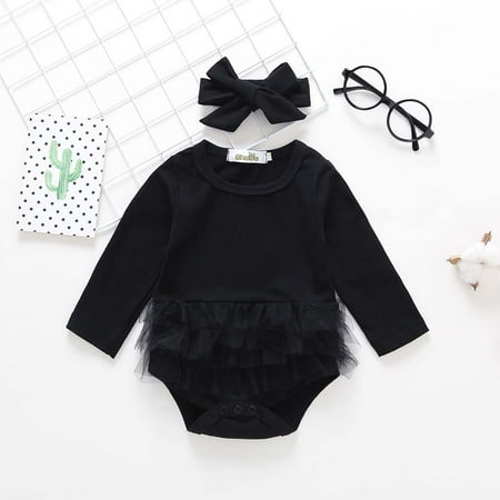 

Herrnalise Toddler Kids Baby Girl Tulle Romper Bodysuit Clothes Headband Outfits Set