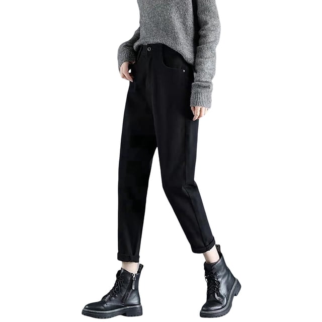 Pantalones harem de invierno de cintura alta y tejido grueso para mujer: poliéster, cálidos y holgados, ideales para llevar como prenda exterior en climas fríos.
