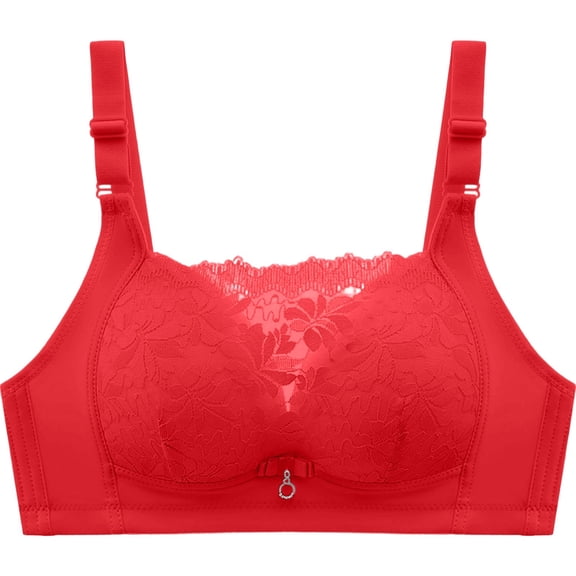 Alun Women's Wireless Push up Bras Floral Lace Splicing Design Seamless T Shirt Bra Comfort Light Support Thin Padded Full Coverage Everyday Wear Bralettes Red 46