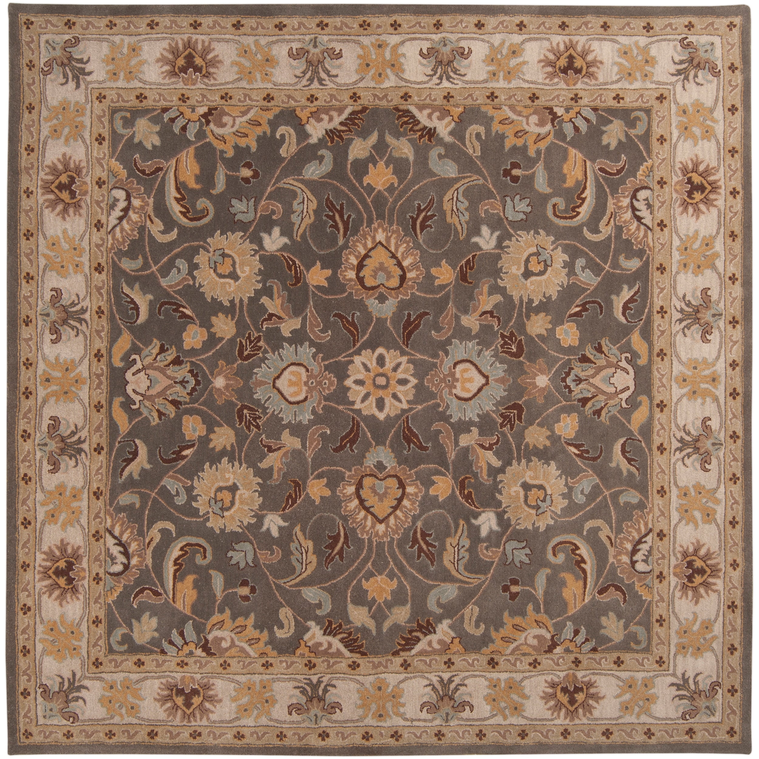 Hand Tufted Hida Gray Traditional Border Wool Area Rug 6 Square