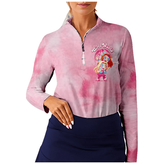 Mackenzie Turner Tie Dye Zip Longsleeve Tee Fashion Women Zipper Long Sleeve Top