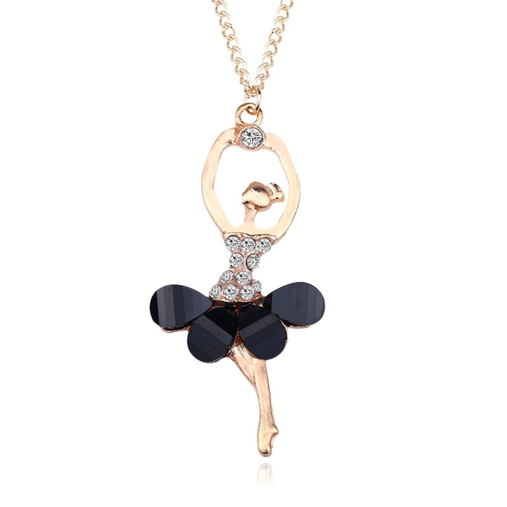 Rhinestone Ballerina Ballet Dancer Dancing Girl Pendant Necklace Women Girls Jewelry Gift