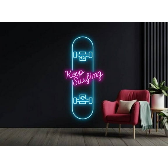 Glowneon Keep Surfing Led Sign, Skate Board Store Wall Art Decor