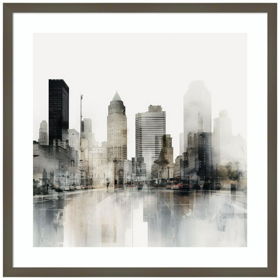 Amanti Art New York Layered Urban I Wood Framed Wall Art Print
