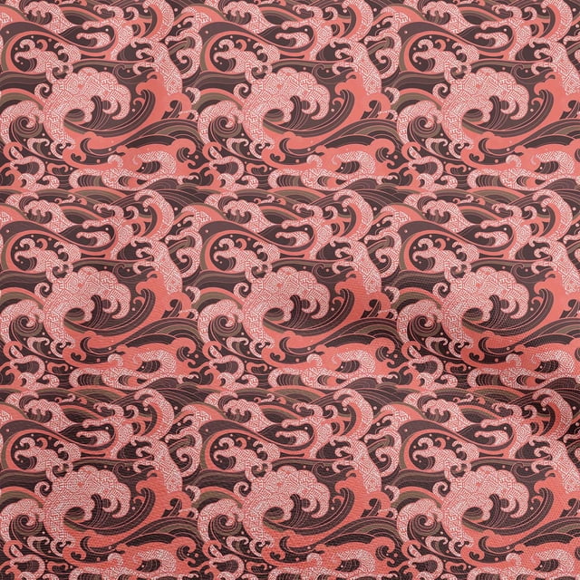oneOone Polyester Spandex Pastel Red Fabric Asian Japanese Wave Craft Projects Decor Fabric Printed By The Yard 56 Inch Wide