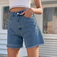 thumbnail image 2 of Jean Shorts For Women Denim Casual Summer Stretchy Jean Shorts Junior Bermuda Casual Mid Rise Denim Shorts Stretch Ripped Raw Hem Jean Shorts, 2 of 6
