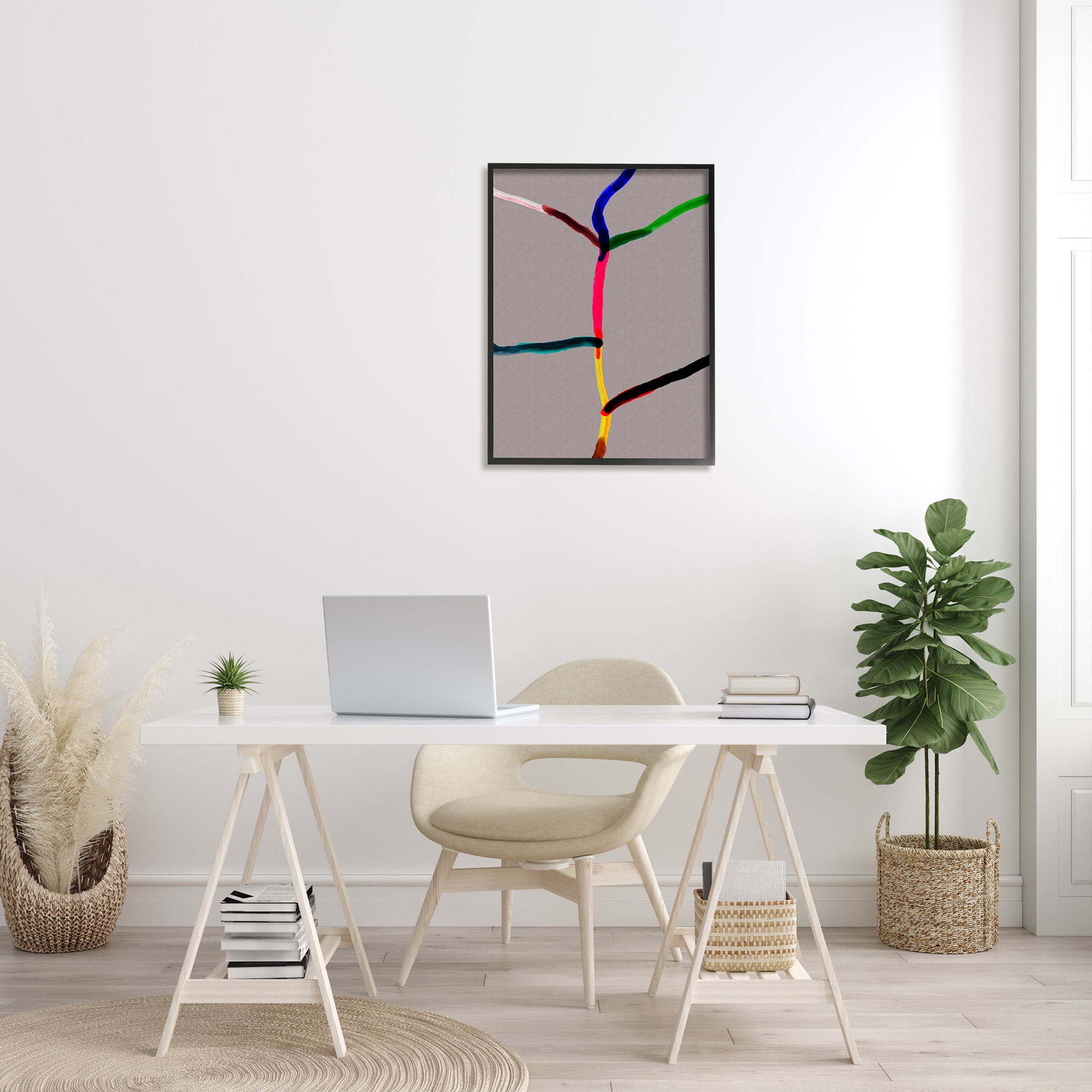Stupell Industries Tree of Happiness Abstraction Merging Watercolor Lines Abstract Painting Black Framed Art Print Wall Art, 24 x 30