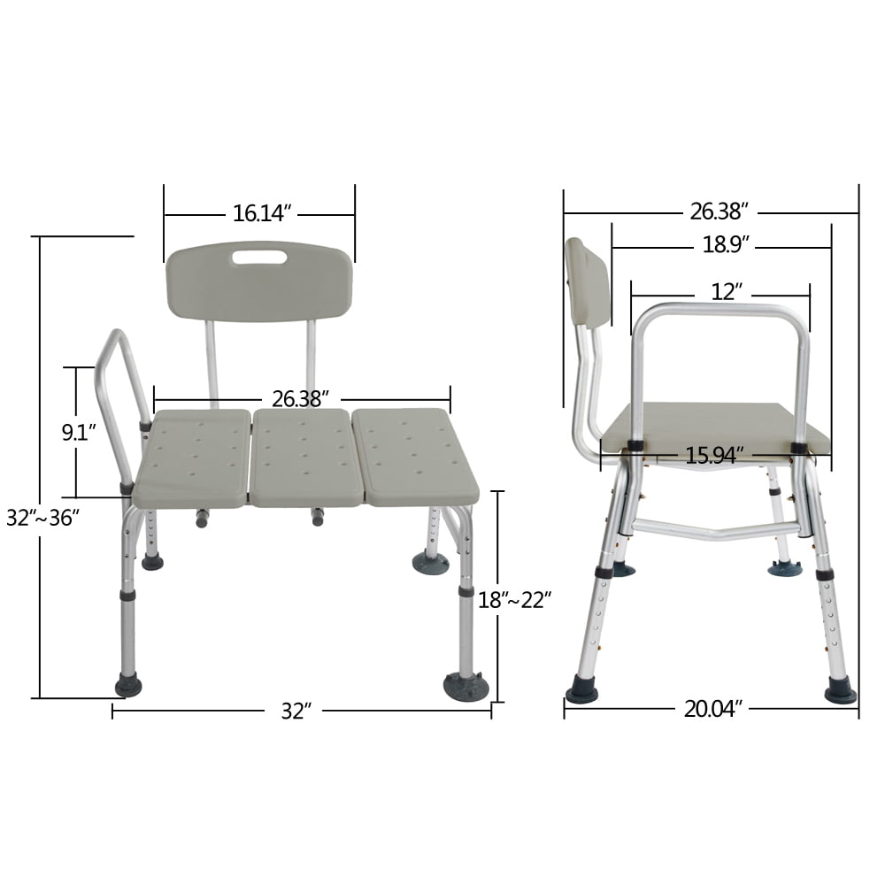 Bathroom Safety Shower Tub Aluminium Alloy Bath Chair Transfer Bench with Back & Handle Gray