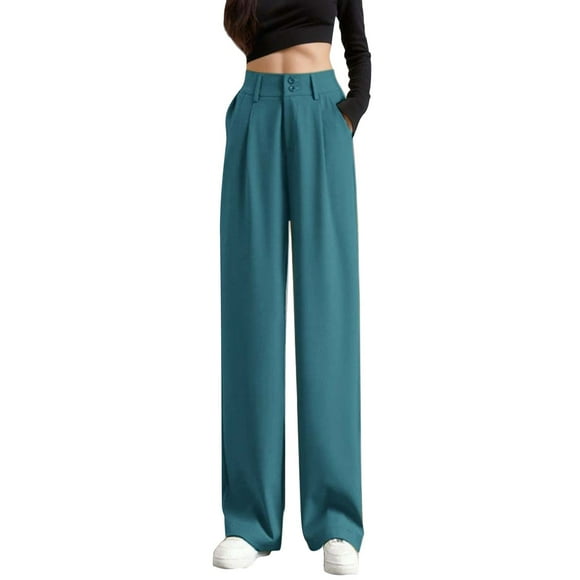 Pantalones de mujer de cintura alta y pierna ancha - Pantalones de trabajo elásticos por detrás para el verano