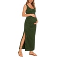 thumbnail image 3 of Split Maternity Dress Sleeveless Long Pregnancy Dress Ruched Maternity Clothes for Women, 3 of 5