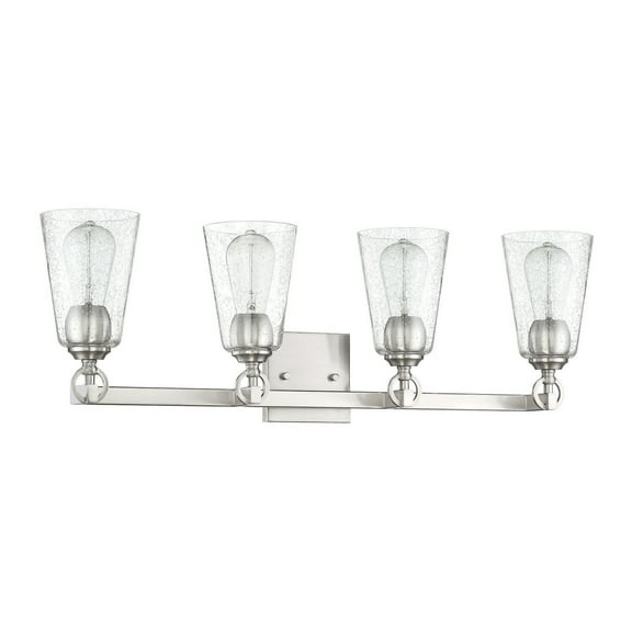 F7224-80-Sunset Lighting-Arden - 4 Light Bath Vanity   Bright Satin Nickel Finish with Clear Seedy Glass