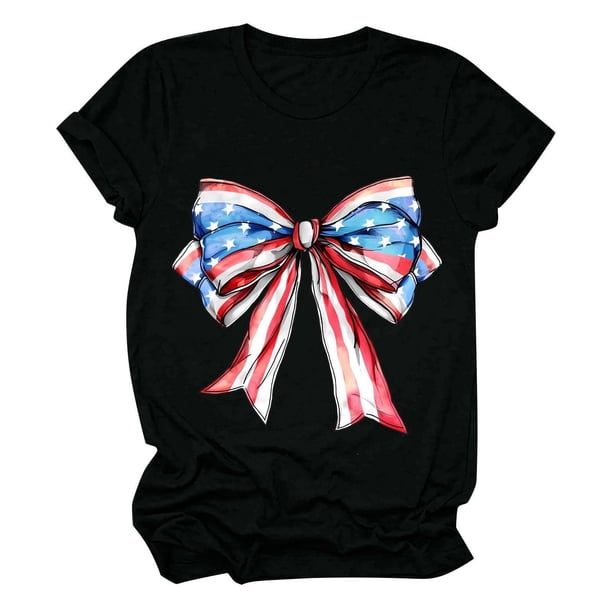 Tops Cortos para las Mujeres, Cuello Redondo de Manga Corta Impresa Por el Arco Del Día de la Independencia Hecha de 95% Poliéster 5% Spandex para Primavera Verano, Primavera de las Mujeres