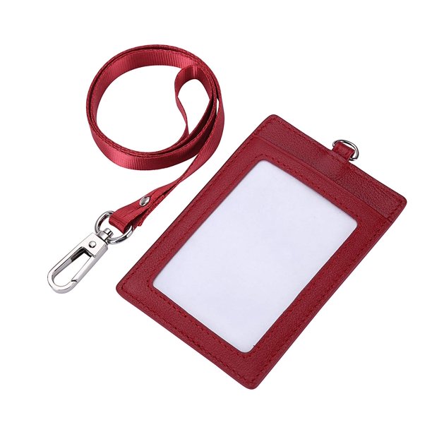 Genuine Leather 2Sided ID Badge Holder with Lanyard, Card Holder