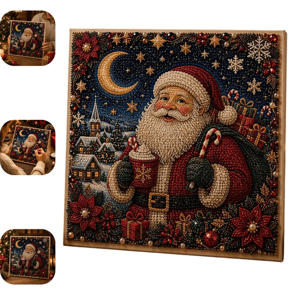 DIY Christmas Pearl Diamond Painting Art Kit with Frame,3D Textured Pearl Bead Mosaic Craft, Craft Kits for Adults, Vintage Santa Pattern Handmade Artwork, Christmas Wall Decor & Holiday Gift B