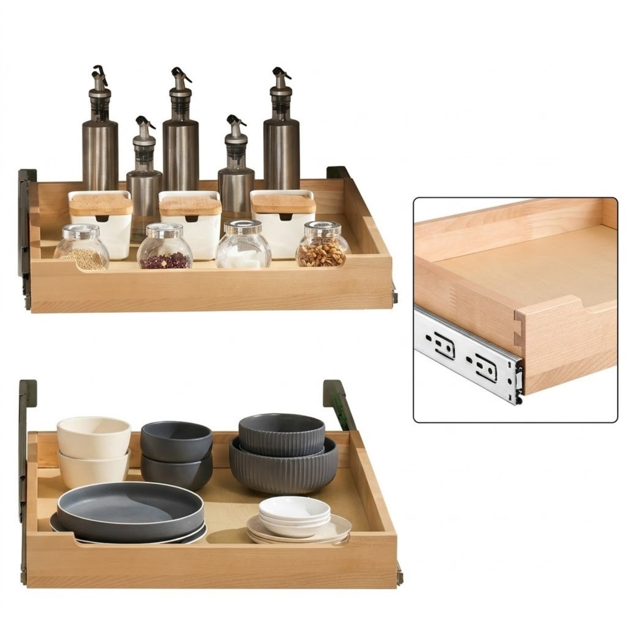 20"W x 21"D Pull Out Cabinet Organizer, Soft Close Slide Out Shelf, Heavy Duty Sliding Wood Drawer, Bottom & Side Mount for Kitchen, Pantry, Bathroom