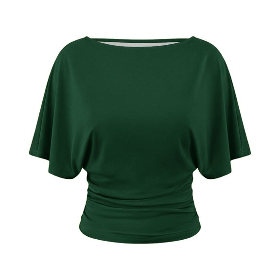 BOOMNY Women's Batwing Sleeve Tshirts High collar Solid T-Shirt Cozy Summer Tee Tops for Women
