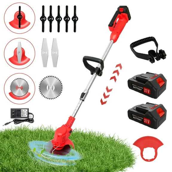 CATGOOD 21V U-Handle Weed Wacker,3-in-1 Battery-Powered Weed Eater, Cordless Weed Wacker with 3 Blades, 2 Batteries & Charger, for Yard, Garden, Lawn & Shrub Trimming