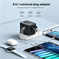thumbnail image 4 of 35.5W Universal Travel Adapter with 2 USB-C & 3 USB-A Ports, International Power Adapter with PD 3.0 & QC Fast Charging, 6-in-1 Worldwide Plug Adapter for USA EU UK AUS, Type A/C/G/I Travel Charger, 4 of 10