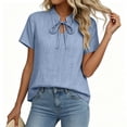 thumbnail image 6 of TGSLY Bow Tie Front Linen Tops for Women Lightweight Soft Keyhole Short Sleeve T-Shirts Dressy Casual Solid Color Breathable Crinkle Blouses S, 6 of 8