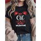 thumbnail image 1 of Camiseta 100 % algodón con estampado de corazón rosa intenso y mariposas rosas para mujer y niña. Camiseta de manga corta con cuello redondo para San Valentín. Camisetas gráficas divertidas para mujer, 1 of 6