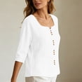 thumbnail image 6 of cocolona Womens Square Neck Tops Button Down 3/4 Sleeve Casual Shirts Trendy Solid Color Blouses, 6 of 7