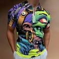 thumbnail image 2 of Psychedelic Zombie Skull Print Men Zipper T-shirt Summer Casual Short Sleeve T-shirt Top, 2 of 7