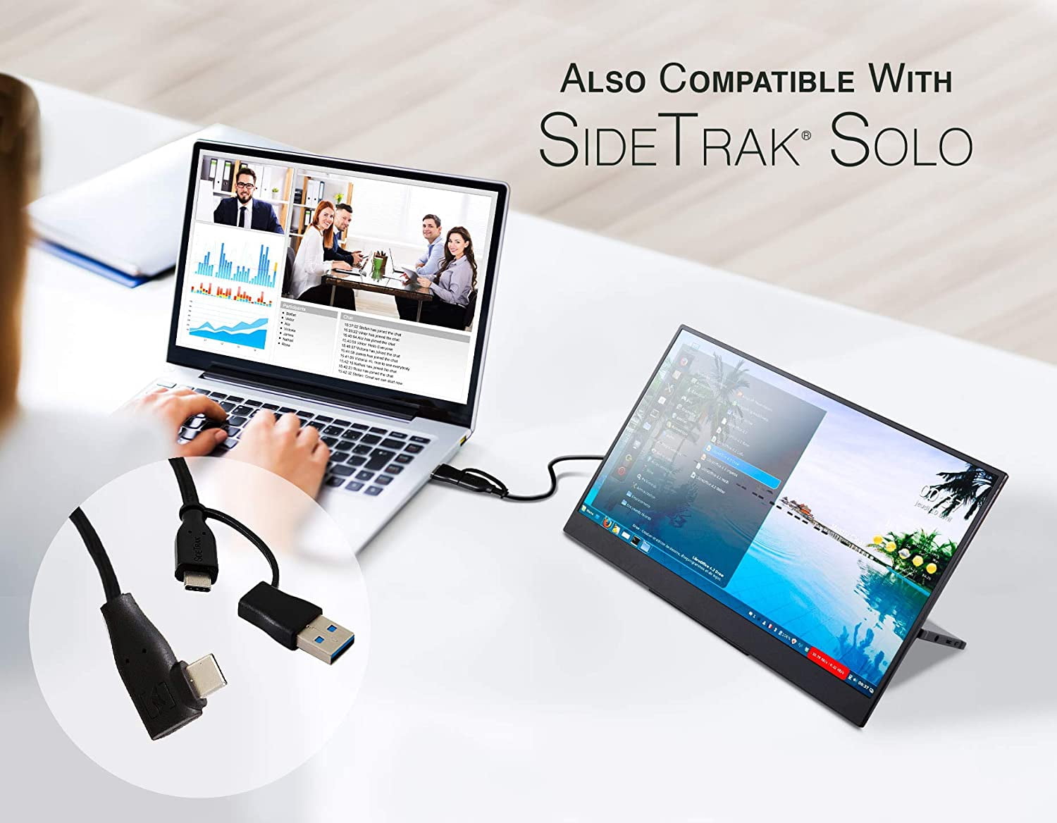SideTrak USB-C to USB-C Cable & USB-A Adapter | Durable, Flexible, Tangle-Free Braided Nylon Cord | 1.5ft | Black