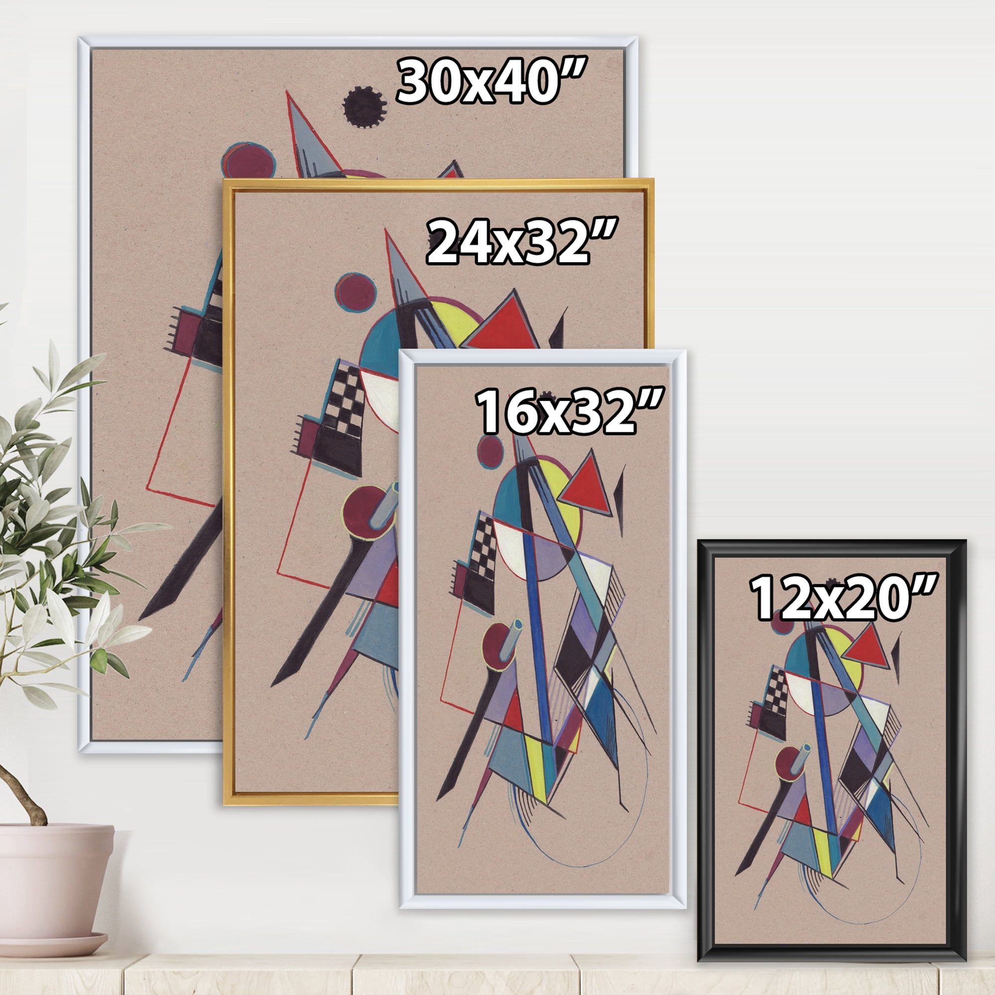Designart 'Abstract Compositions Of Colored Geometric III' Modern Framed Canvas Wall Art Print
