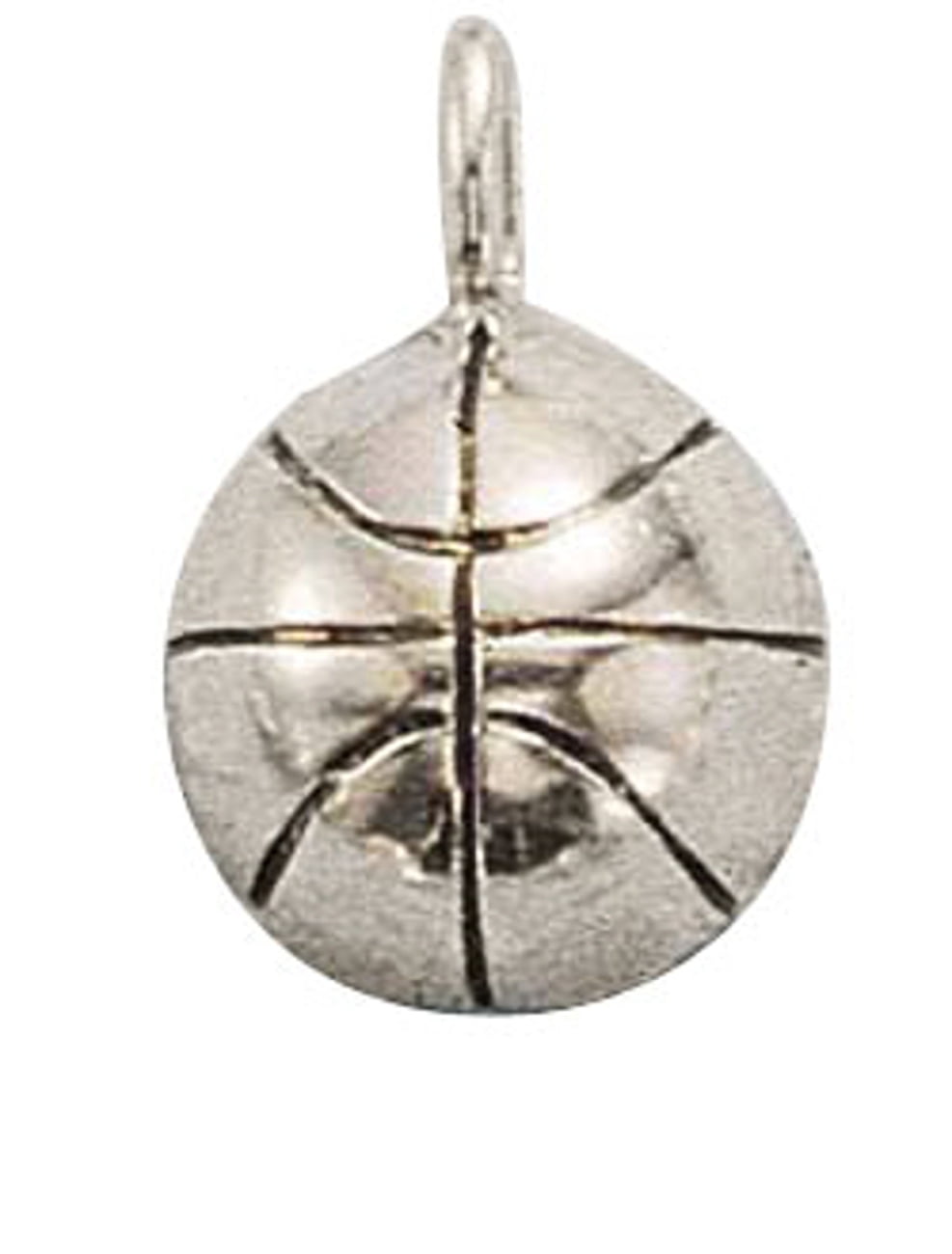 Sterling Silver Girls .8mm Box Chain 3D Half Sided Basketball Pendant Necklace