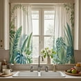 thumbnail image 2 of Sage Green Leaves Kitchen Curtains Watercolor Monstera Palm Leaf Small Short Window Curtains Tropical Plant Botanical Bathroom Curtain 2 Panels Window Treatment Tiers Drapes 26x36 Inch, 2 of 3