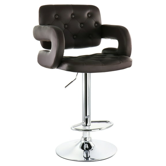 Elama PU Leather Tufted Bar Stool in Brown with Chrome Base and Adjustable Height