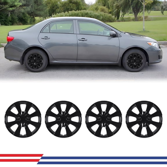 15" Set of 4 Hubcaps Wheel Rims Cover for 2009-2019 Toyota Corolla Compatible with Steel Wheels Snap on Installation(15-inch,Black Lacquer)