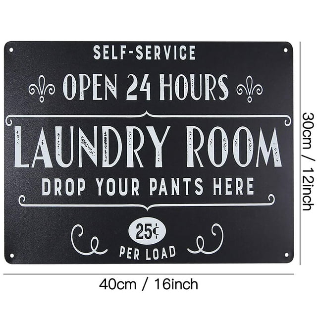 WREESH Laundry Decor for Laundry Room Open 24 Hours Laundry Room Wall Decor Metal Sign