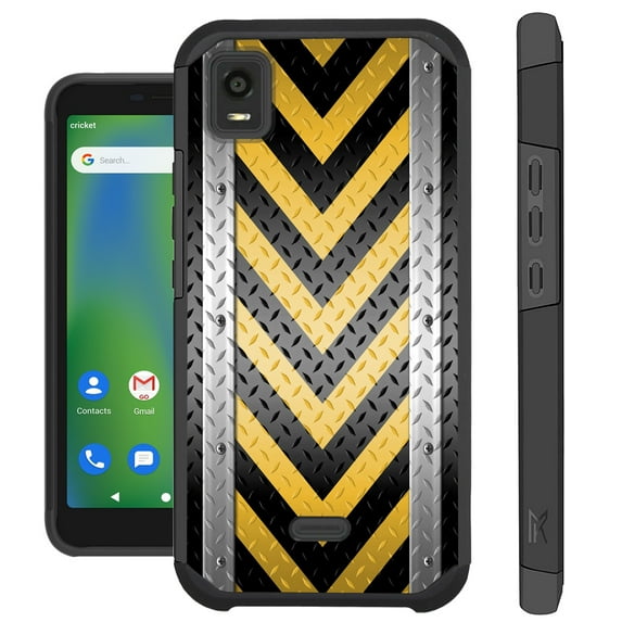Compatible with Cricket Debut Smart Hybrid Fusion Guard Phone Case Cover (Yellow Arrow Crosshatch)