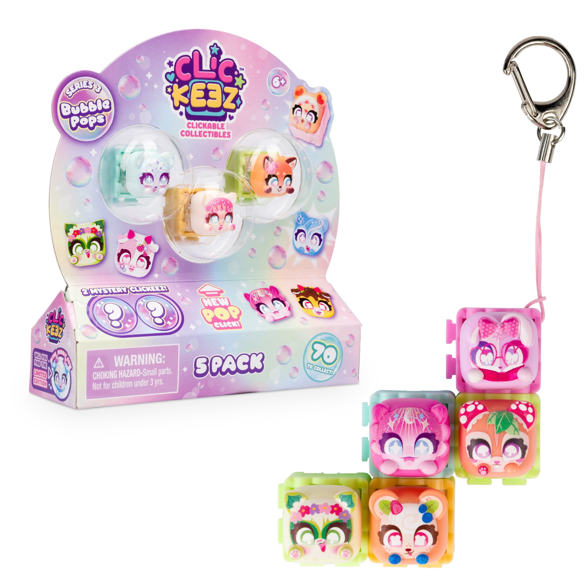 Clickeez Series 3 5-Pack, 5 Collectible Character Keyboard Keys Click and Clack, Create Your Own Keychain, Ages 6+