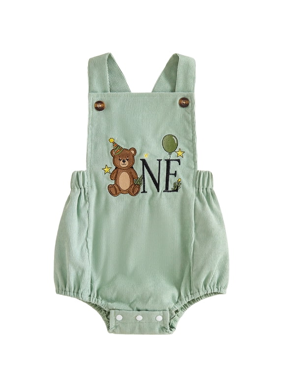 Baby Boy First Birthday Romper Letter Animal Embroidery Sleeveless Overalls