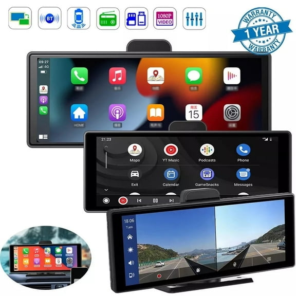 10" Wireless Car Radio Carplay Android Auto Multimedia WiFi Smart Video Recorder 1080P 4k HD Bluetooth 5.0