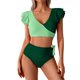 thumbnail image 1 of Conjunto de Trajes de Baño de Color Sólido de las Mujeres, una Pieza Conservadora con Bloqueo de Color, Ruffle Y División Lateral para la Playa Y la Piscina, Desgaste de Verano Modesto, 1 of 9