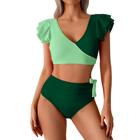Zuesphe Womens Swimsuits Bikini High Waisted Womens Bathing Suits 2025 High Waist Sexy Swimwear for Women Beach Wear for Women over 60 Slimming Ruffle Lace Clearance Sales