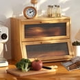 thumbnail image 1 of Panera GHWIE de bambú de doble capa para encimera de cocina, panera de gran capacidad, recipiente para pan con panel de puerta acrílico ondulado (natural, mediano), 1 of 7